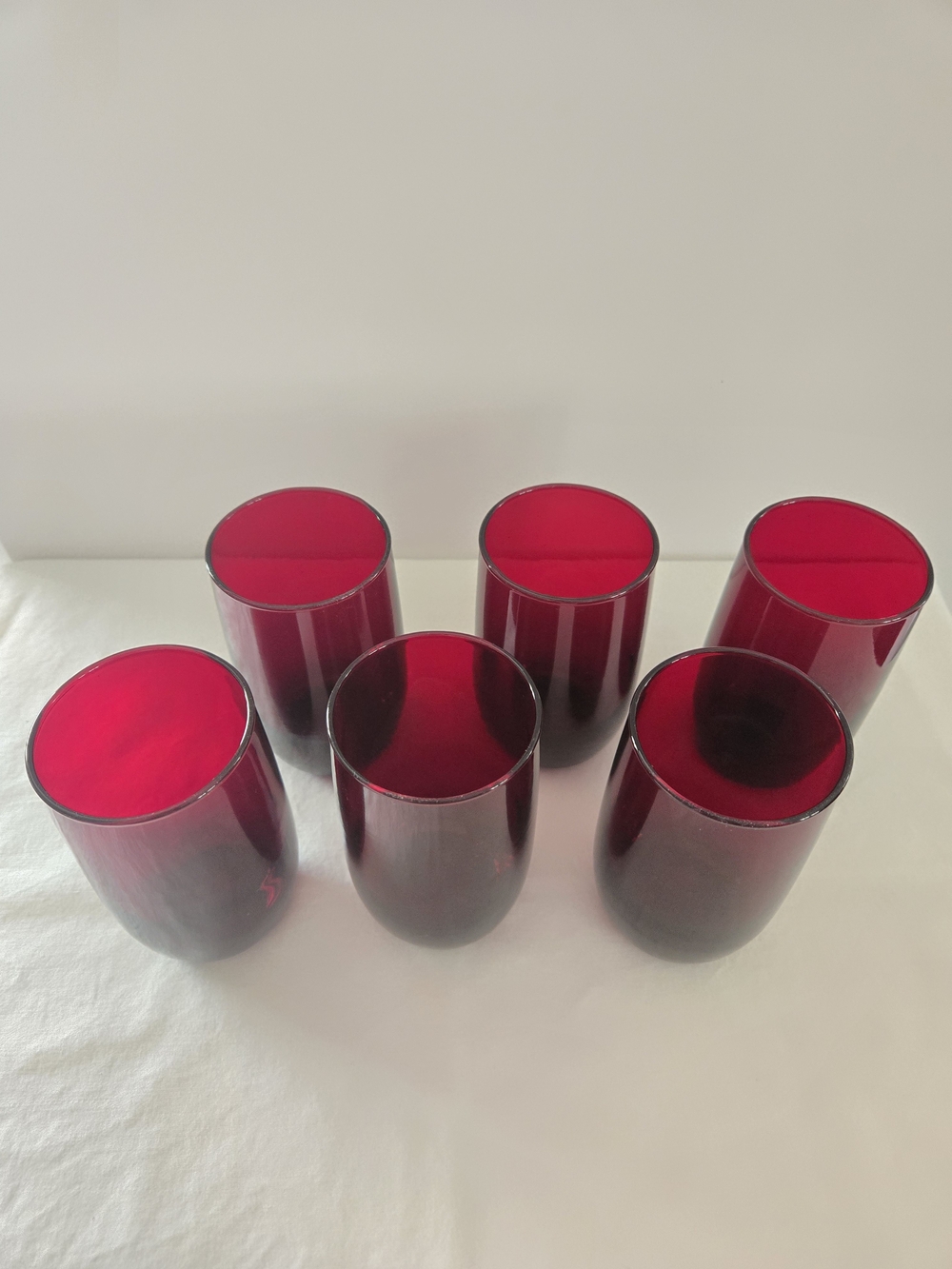Vintage Anchor Hocking Roly Poly Ruby Red Stemless Tumblers - Set of 6 - Picture 3 of 7
